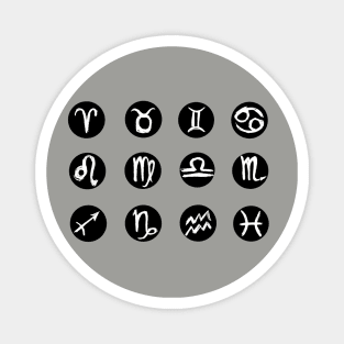 All Zodiac Sign Symbols, White hand drawn Magnet